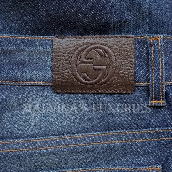 GUCCI JEANS FLARED DENIM PANTS w INTERLOCKING G LOGO CHAIN HARDWARE sz 42 / US 6 - Picture 10 of 14